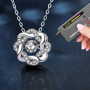 Moissanite 925 sterling silver star pendant necklace tested with a diamond selector pen