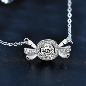 925 silver moissanite candy necklace with sparkling round cut center stone and halo