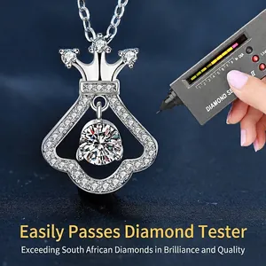 Moissanite crown necklace in 925 sterling silver passing diamond tester tool test