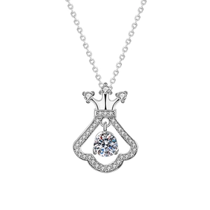 Moissanite crown skirt necklace in 925 sterling silver with a round cut pendant