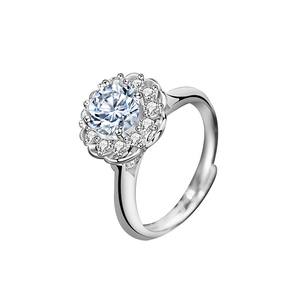 Sunflower moissanite diamond ring in 925 sterling silver with adjustable open band design