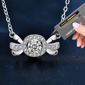 925 silver bow pendant necklace with Moissanite stone tested for high diamond-like quality
