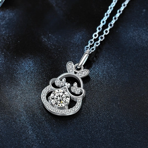 Moissanite lucky rabbit necklace in 925 sterling silver with sparkling stones