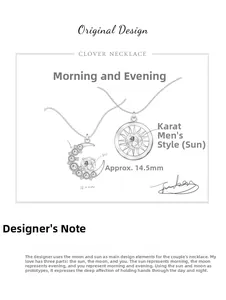Detailed design sketch of sun and moon couple necklaces with 1ct moissanite dimensions