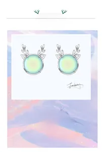 Croquis détaillé de boucles d'oreilles en argent bois de cerf avec pierre de lune