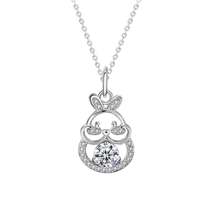 S925 silver rabbit pendant necklace with sparkling moissanite stone for women