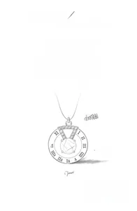 Original design sketch of 17mm moissanite pendant with engraved Roman numerals