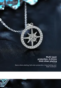 Macro detail of silver octagram pendant with brilliant moissanite and nano-polish finish