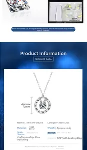 Detail of S925 silver moissanite necklace featuring a Roman numeral rotating pendant