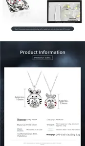 Macro detail of S925 silver rabbit pendant with 1ct moissanite stone and size specs