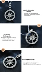 Detail of s925 silver north star necklace featuring eight-prong moissanite setting