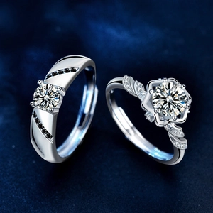 925 Sterling Silver Moissanite Couple Rings Set For Women Men Adjustable Opening D Color Engagement Wedding Ring Jewelry