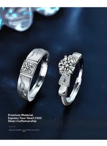 Makroaufnahme von S925 Sterlingsilber Partnerringen mit runden und eckigen Zirkonia