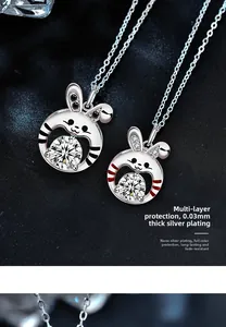 Detailed view of rabbit pendant with 0.03mm silver plating and round moissanite stone