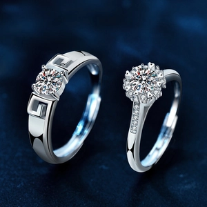 Moissanit 925 Sterling Silber Partnerringe mit geometrischen Mustern und Halo-Effekt