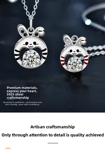 Close-up of S925 sterling silver zodiac rabbit pendants with moissanite accents