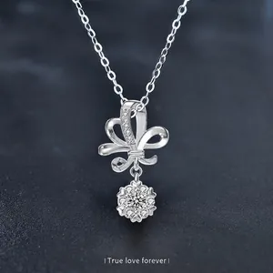 Collier Pendentif Bouquet en Argent Sterling 925 Moissanite pour Femme Design Nœud Floral Style Coréen Bijoux de Luxe Légers