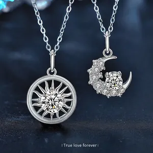 925 Sterling Silver Moissanite Sun And Moon Pendant Necklace For Women Couples Original Elegant Niche Clavicle Chain Jewelry