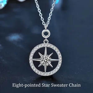 925 Sterling Silver Eight-pointed Star Moissanite Pendant Necklace Elegant Sweater Chain For Women Wedding Party Jewelry