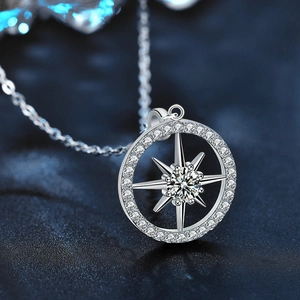 Sparkling S925 silver north star pendant necklace with halo of brilliant moissanite stones
