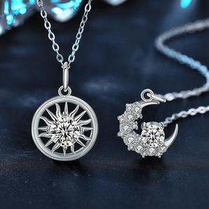 Moissanite sun and moon couple necklaces in 925 sterling silver with sparkling stones