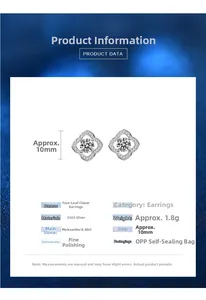 Detailed size specifications for S925 silver four-leaf clover moissanite stud earrings
