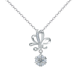 Collier en argent 925 avec nœud papillon et pendentif fleur en moissanite étincelante