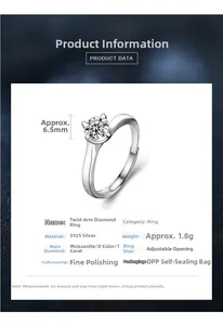 Details zum gedrehten Ring aus 925er Silber mit 1 Karat Moissanit-Diamant in Farbe D