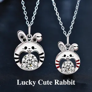 925 Sterling Silver Moissanite Rabbit Pendant Necklace Cute Zodiac Animal Bunny Couples Jewelry Gift For Women