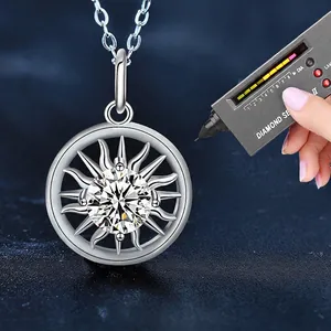 Moissanite 925 sterling silver sun necklace with brilliant center stone tested for sparkle