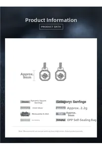 Detailed product data of square halo moissanite earrings in S925 sterling silver