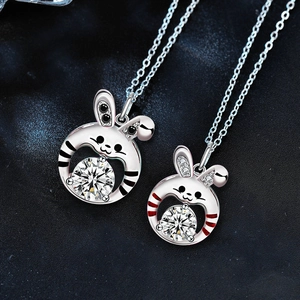 925 silver zodiac rabbit couple pendant necklaces with sparkling moissanite stones