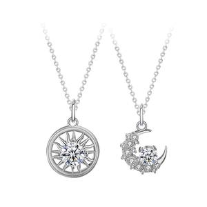 925 silver sun and moon necklaces with sparkling moissanite pendants for couples