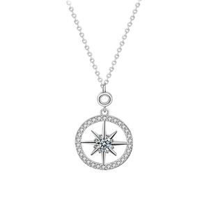 925 silver north star pendant necklace with sparkling zircons and a long sweater chain