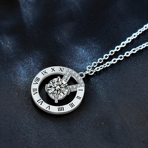 Elegant 925 silver necklace with Roman numeral ring pendant and brilliant center stone