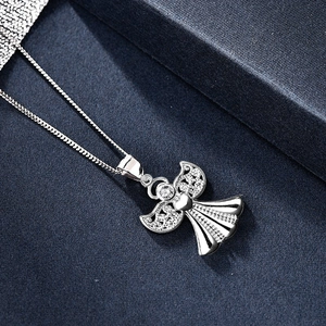 Squisito Ciondolo a Cuore con Ali d'Angelo in Argento Sterling S925 per Donna Zirconia Lucida Motivo Traforato Gioielli Solo Ciondolo