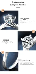 Makro-Detail eines Ein-Karat-Moissanit-Rings mit 4-Krallen-Fassung und poliertem Band