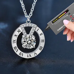 Elegant 925 sterling silver sweater necklace with Roman numeral moissanite pendant