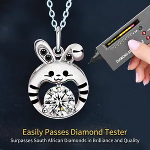 925 silver zodiac rabbit pendant necklace with a brilliant round moissanite stone