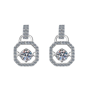 Octagon 925 sterling silver moissanite studs with halo design and pave set crystals