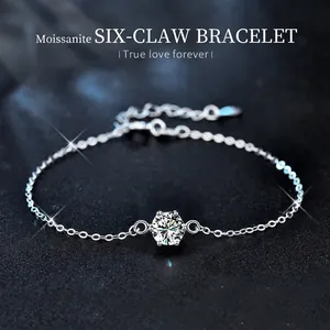 925 Sterling Silver Moissanite Bracelet Minimalist Round Cut Prong Setting Chain Bracelet Fashion Jewelry For Women Gift