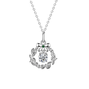 Collier en argent 925 avec pendentif couronne de Noël et pierre de moissanite brillante
