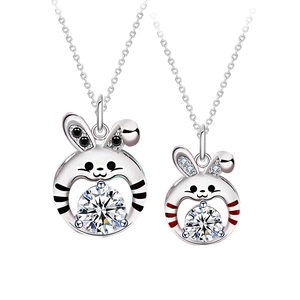 925 silver zodiac rabbit pendant necklaces with brilliant moissanite stones on white background