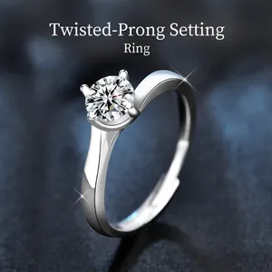 925 Sterlingsilber Moissanit Ring Für Damen Verdrehter Arm Vier Klauen Rund Brilliant Schliff Ein Karat D Farbe Verstellbar Schmuck