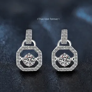 Elegant 925 Sterling Silver Moissanite Stud Earrings Octagon Halo Design Sparkling Geometric Jewelry For Women Gift