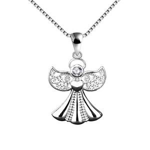 Collana squisita in argento S925 con ali d'angelo, cuore e catena a scatola