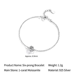 Elegant 925 sterling silver bracelet featuring a 1 carat six-prong set moissanite diamond