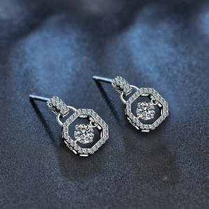 Classic octagon S925 sterling silver stud earrings with dancing moissanite stones