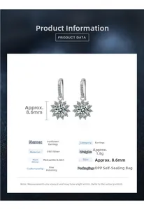 Detailansicht der S925 Silber Sonnenblumen-Ohrringe mit funkelndem 0,5ct Moissanit