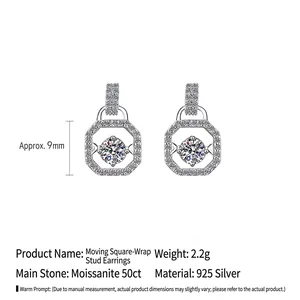 Classic 925 sterling silver stud earrings with 0.5ct moissanite in square halo setting